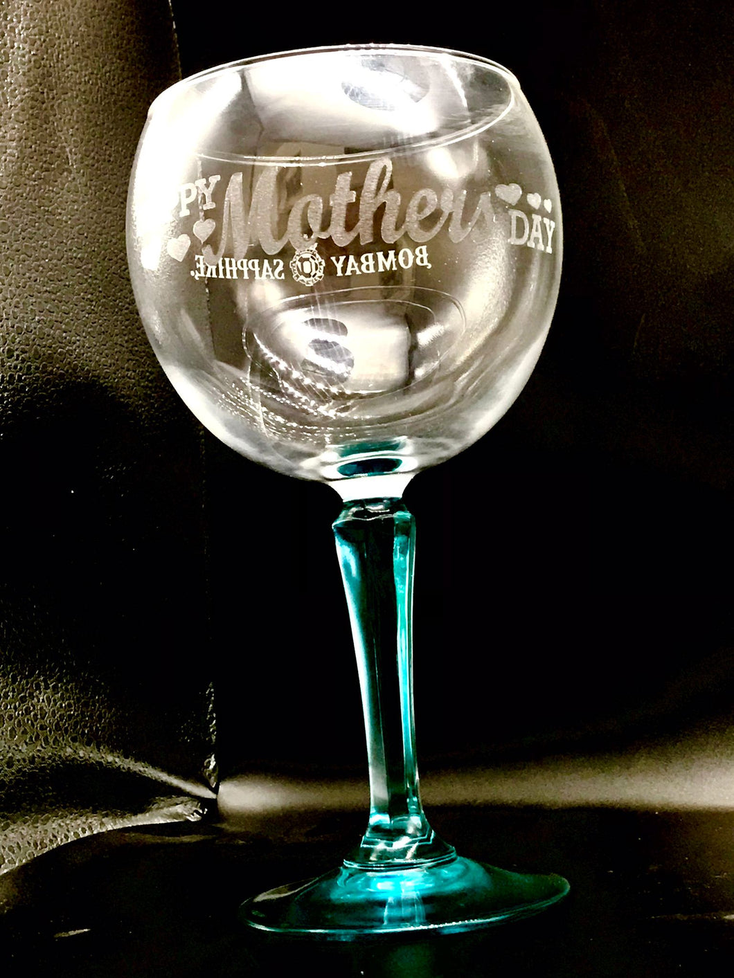 Bombay sapphire engraved “Happy Mother’s Day” glass
